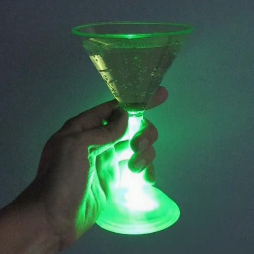 LED Light Up Flashing Green 7 Oz Martini Glasses