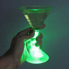 LED Light Up Flashing Green 7 Oz Martini Glasses