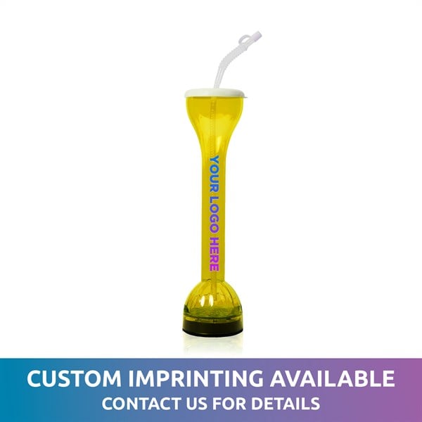 LED Light Up Flashing Yellow 17 Oz Yard Glass With Straw