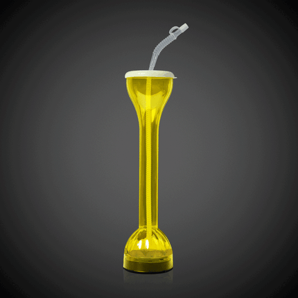 LED Light Up Flashing Yellow 17 Oz Yard Glass With Straw