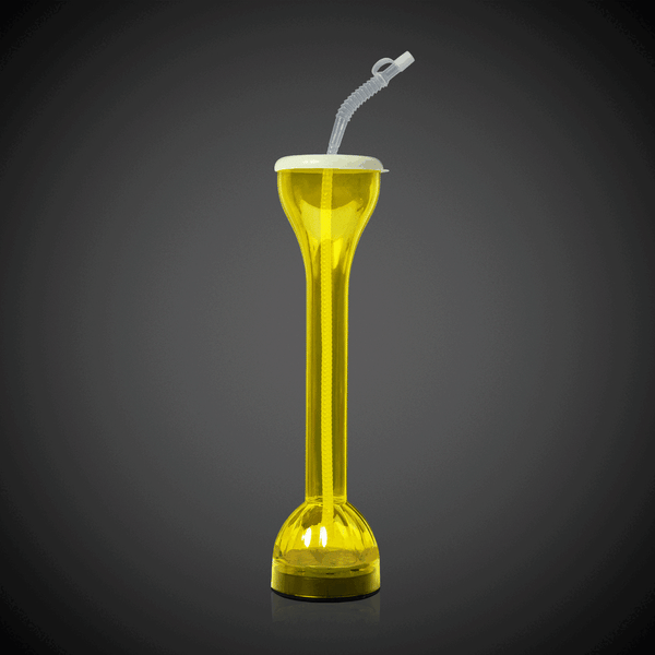 LED Light Up Flashing Yellow 17 Oz Yard Glass With Straw