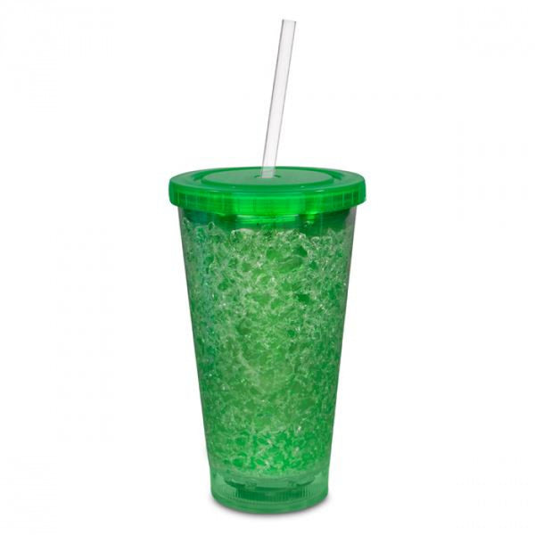 LED Light Up Green 16 Oz Crystal Tumbler With Lid And Straw