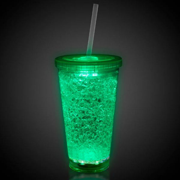 LED Light Up Green 16 Oz Crystal Tumbler With Lid And Straw