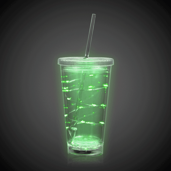 LED Light Up Green 16 Oz String Double Wall Tumbler With Lid And Straw