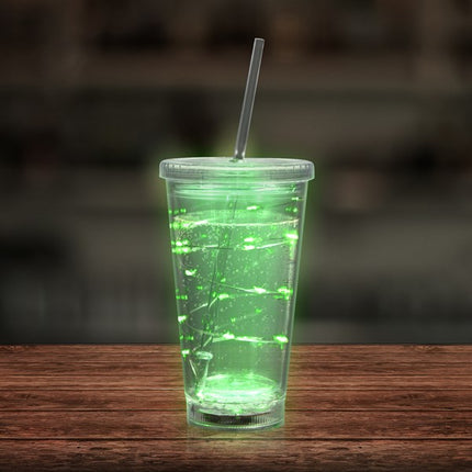 LED Light Up Green 16 Oz String Double Wall Tumbler With Lid And Straw