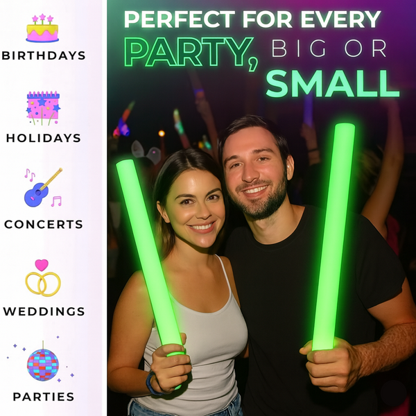 LED Light Up Flashing Green Foam Sticks