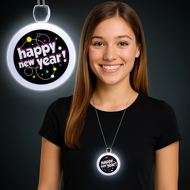 LED Happy New Year Pendant Necklace