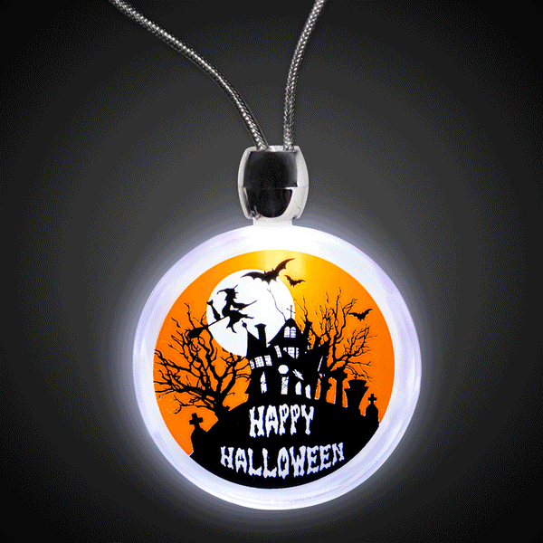 LED Light Up Halloween Haunted House Necklace