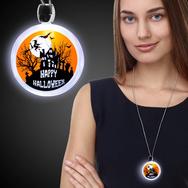 LED Light Up Halloween Haunted House Necklace