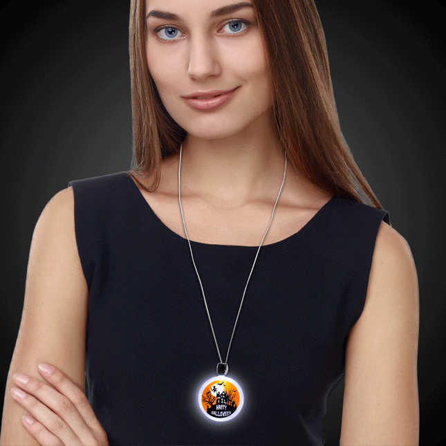 LED Light Up Halloween Haunted House Necklace