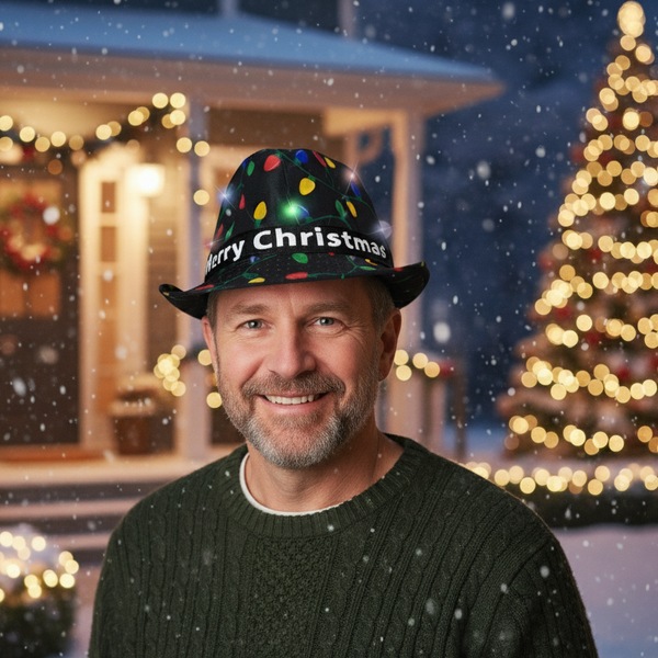 LED Light Up Merry Christmas Fedora Hat