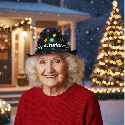 LED Light Up Merry Christmas Fedora Hat