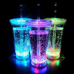 LED Multi-Color Light Up No-Spill Drink Cup With Lid And Straw