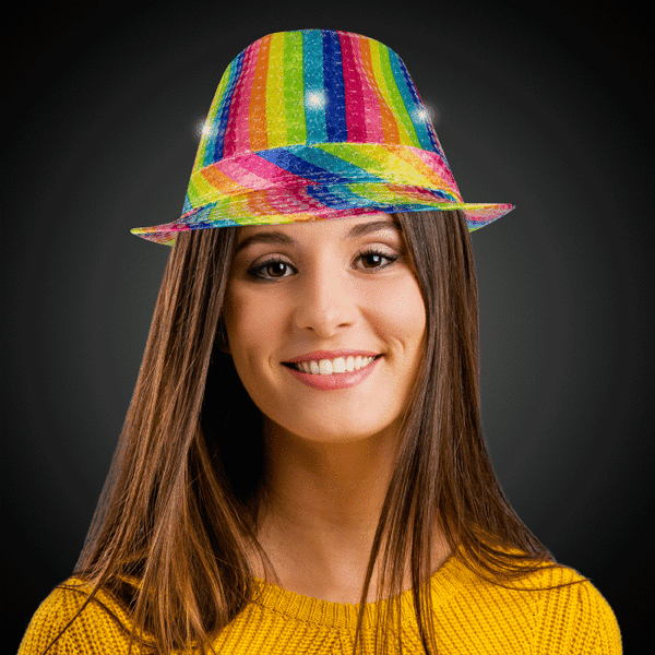 LED Light Up Rainbow Sequin Fedora Hat