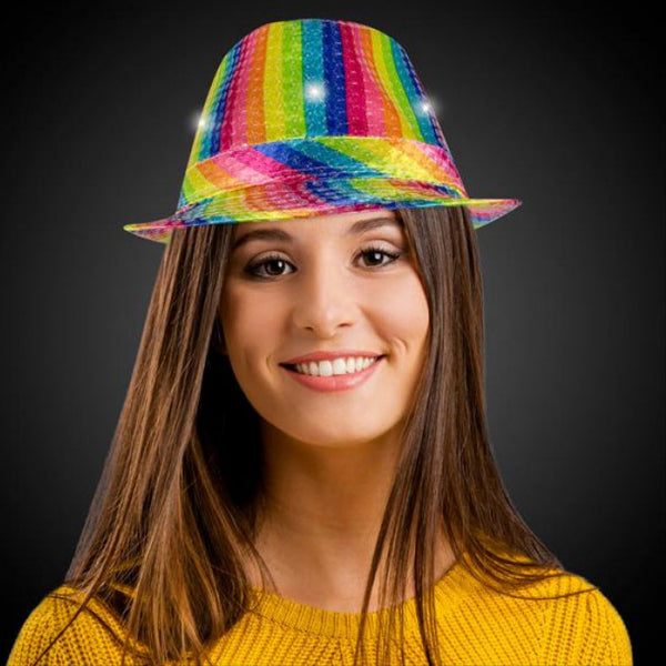 LED Light Up Rainbow Sequin Fedora Hat