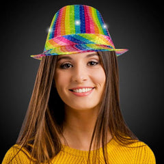 LED Light Up Rainbow Sequin Fedora Hat