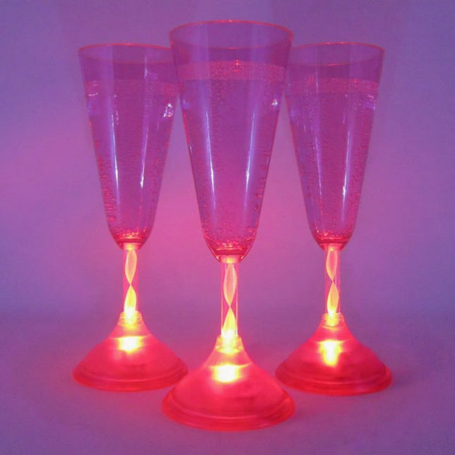 LED Light Up Red Flashing 7 Oz Champagne Flute Glasses