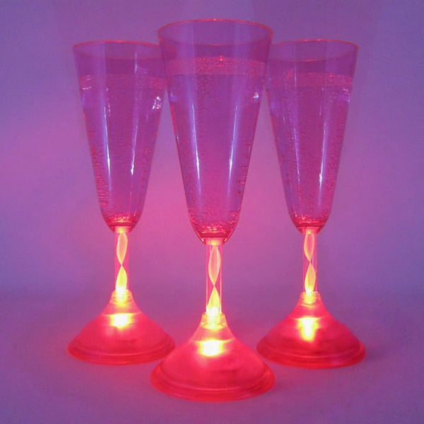LED Light Up Red Flashing 7 Oz Champagne Flute Glasses
