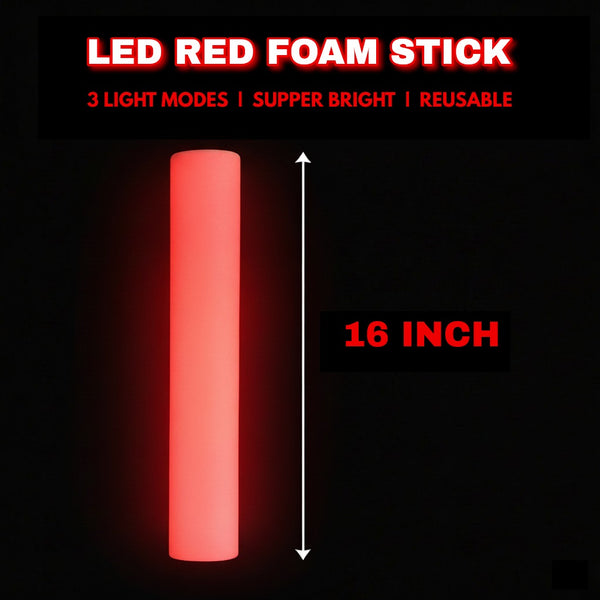 LED Light Up 16 Inch Red Foam Sticks