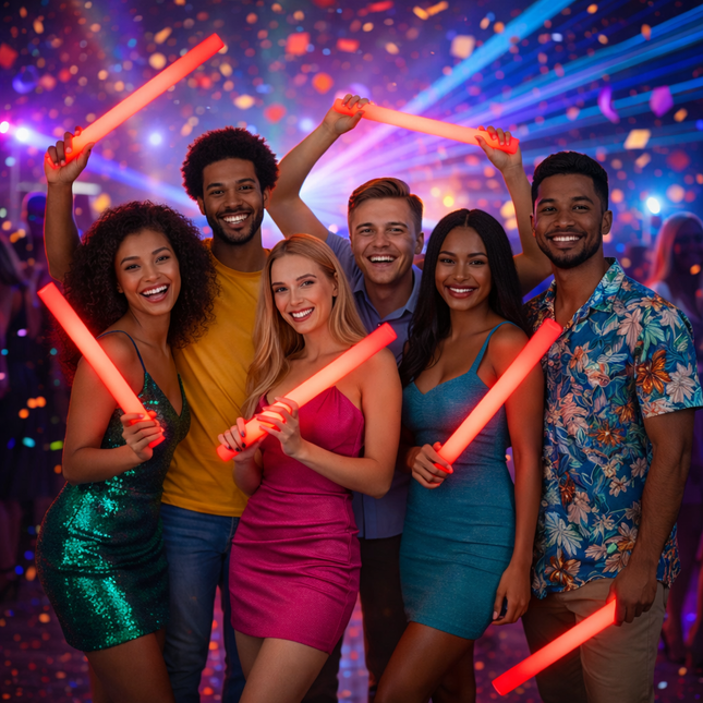 LED Light Up Red Foam Stick Batons - Pack of 6 Sticks