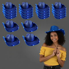 LED Light Up Flashing Sequin Blue Cowboy Hat - Pack of 24 Hats