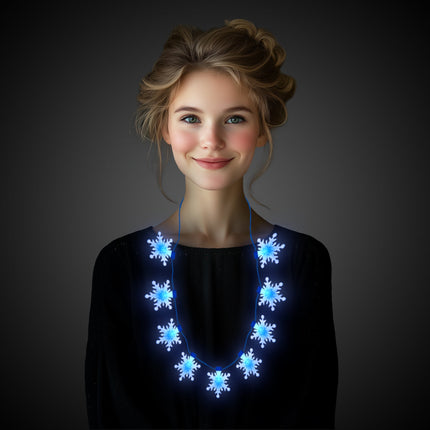 LED Light Up Snowflake Necklaces Retail Display - 24 Per Pack