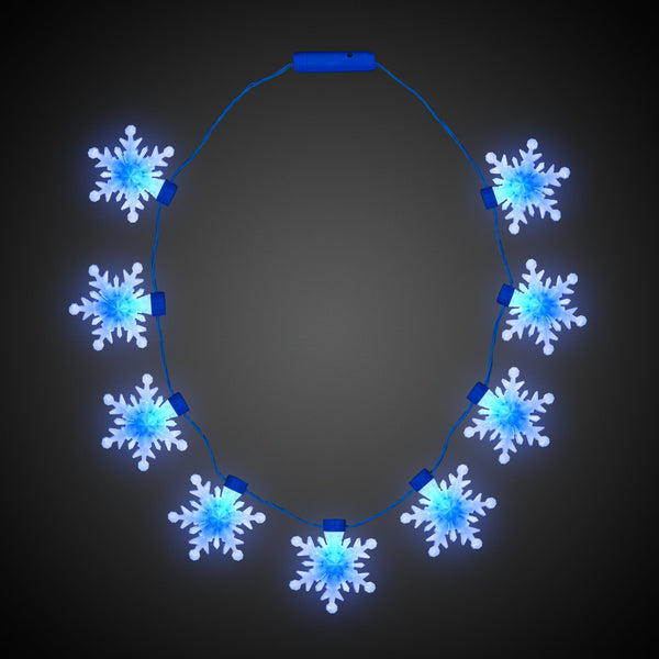 LED Light Up Snowflake Necklaces Retail Display - 24 Per Pack