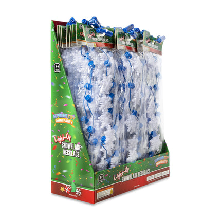 LED Light Up Snowflake Necklaces Retail Display - 24 Per Pack