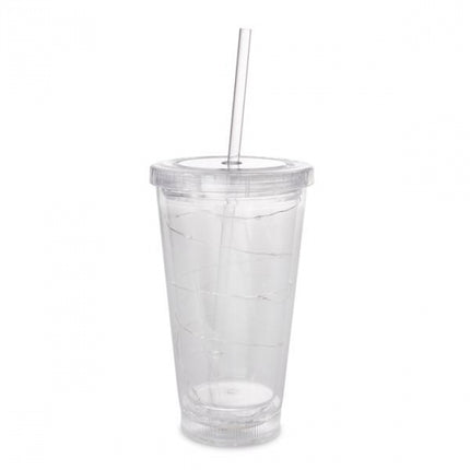LED Light Up White 16 Oz Crystal Tumbler With Lid And Straw