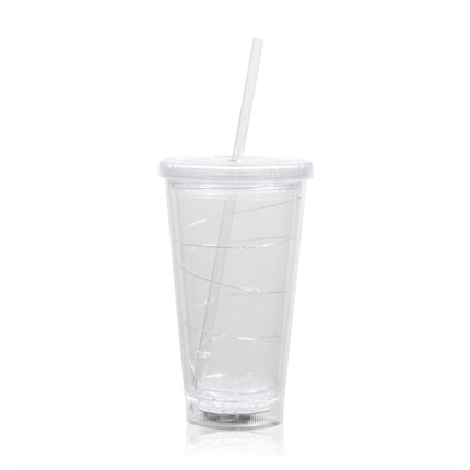 LED Light Up White 16 Oz String Double Wall Tumbler With Lid And Straw