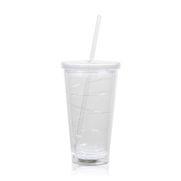 LED Light Up White 16 Oz String Double Wall Tumbler With Lid And Straw
