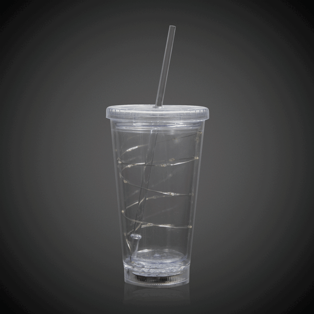 LED Light Up White 16 Oz String Double Wall Tumbler With Lid And Straw