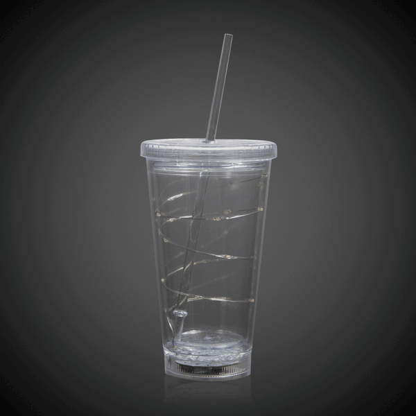 LED Light Up White 16 Oz String Double Wall Tumbler With Lid And Straw