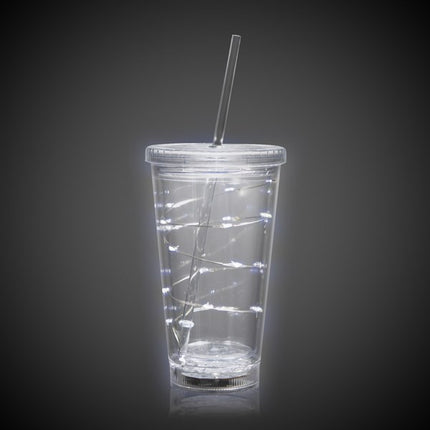 LED Light Up White 16 Oz String Double Wall Tumbler With Lid And Straw