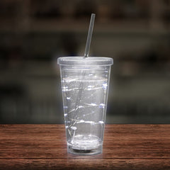 LED Light Up White 16 Oz String Double Wall Tumbler With Lid And Straw