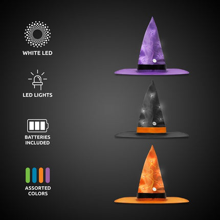 LED Light Up Witch Hats Retail Counter Display - 12 Per Pack