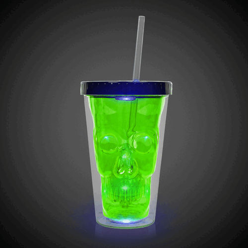 LED Light Up Neon Green Skull Cup