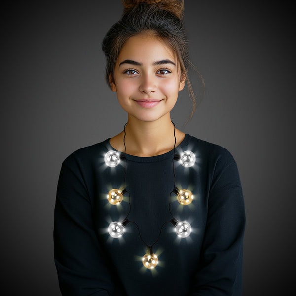 LED New Years Disco Ball Necklaces Retail Display - 24 Per Pack