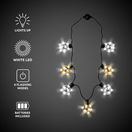 LED New Years Disco Ball Necklaces Retail Display - 24 Per Pack