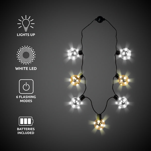 LED New Years Disco Ball Necklaces Retail Display - 24 Per Pack