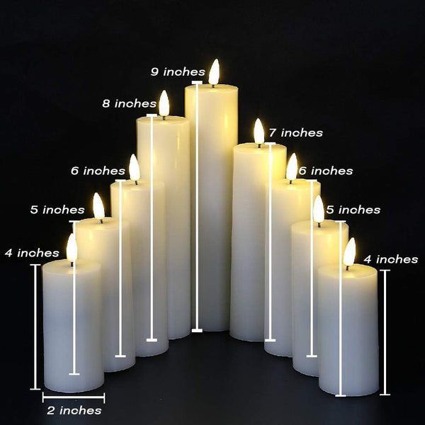 LED Realistic Slim Flameless Pillar Candles With Remote - 9 Per Pack