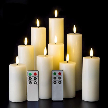 LED Realistic Slim Flameless Pillar Candles With Remote - 9 Per Pack