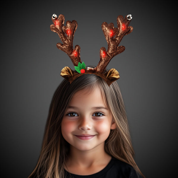 LED Reindeer Antlers Headbands Retail Display - 24 Per Pack