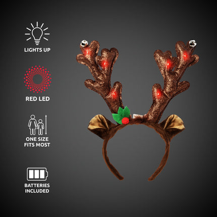 LED Reindeer Antlers Headbands Retail Display - 24 Per Pack