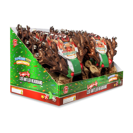 LED Reindeer Antlers Headbands Retail Display - 24 Per Pack