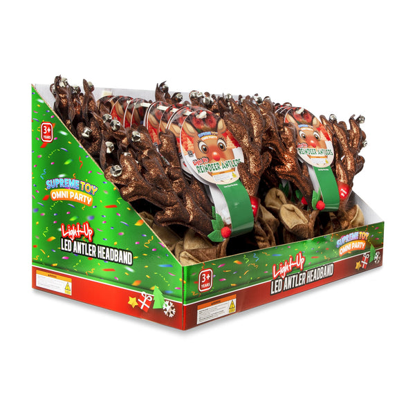 LED Reindeer Antlers Headbands Retail Display - 24 Per Pack