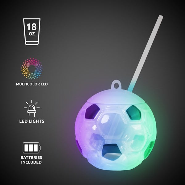 LED Light Up Multi Color 18 Oz Soccer Ball Tumbler
