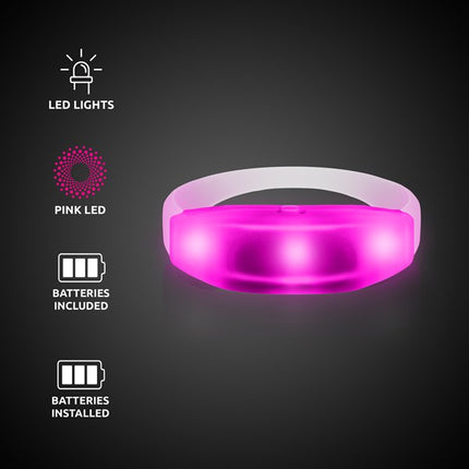LED Light Up Pink Sound Activated Silicone Bracelet