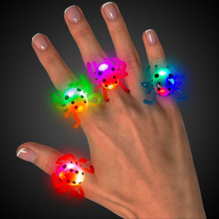 LED Light Up Spider Jelly Rings - Assorted Pack of 24