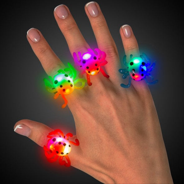 LED Light Up Spider Jelly Rings - Assorted 24 Per Pack